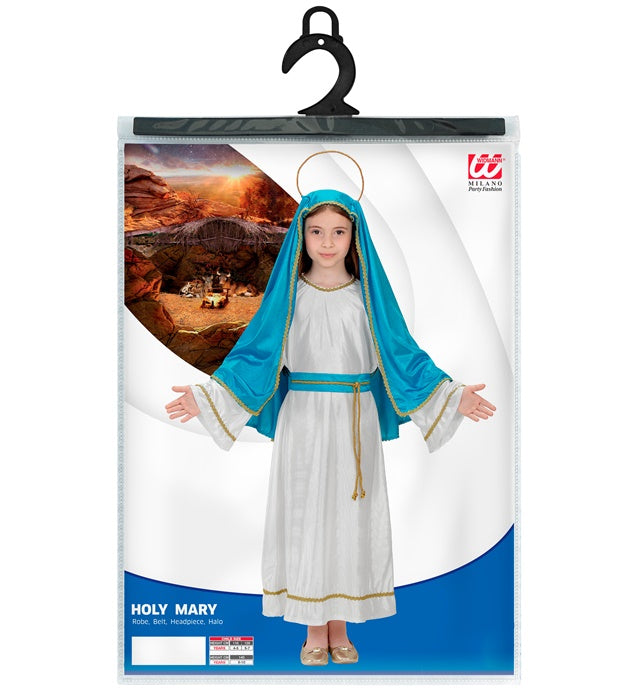 Heilige Maria Kostüm mit weißer Tunika, Gürtel und goldenem Heiligenschein