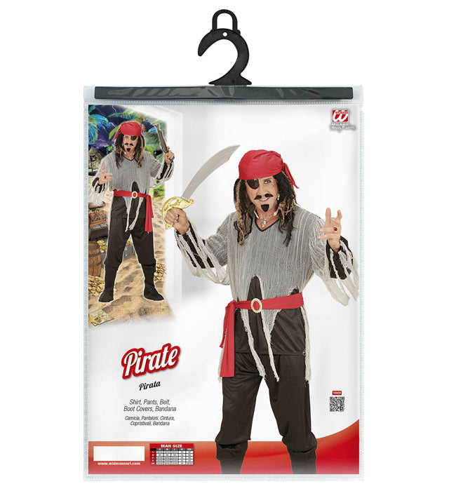 Piratenkostüm Komplettset mit Hemd, Hose, Gürtel, Stiefelüberziehern und Bandana