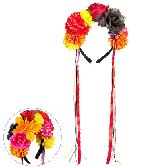 Haarreif mit bunten Blumen und farbigen Bändern für festliche Anlässe