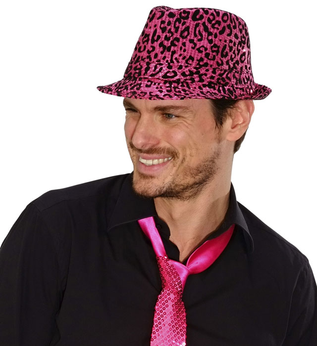 Fedora Hut mit Leopardenmuster und Pailletten in zwei Farben