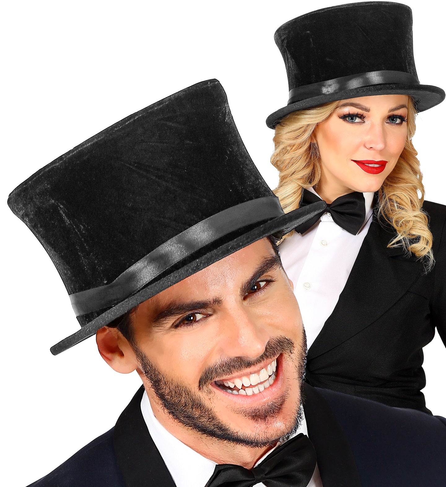 Schwarzer Großer Klapp Samt Zylinder Schwarz