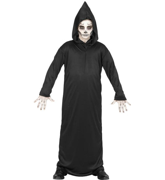 Schwarze Grim Reaper Robe mit großer Kapuze auf neutralem Hintergrund