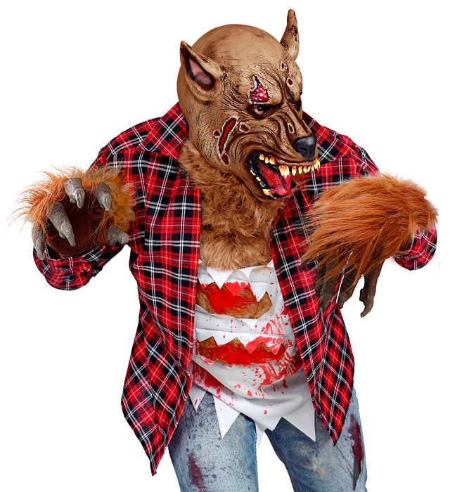 Krampus Werwolfhände mit braunem Kunstfell als Kostümzubehör