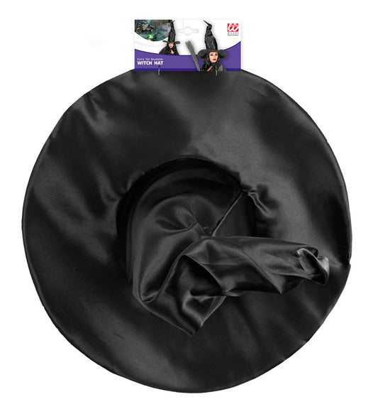 Extra großer modellierbarer Satin Hexenhut in Schwarz für Fasnacht und Halloween