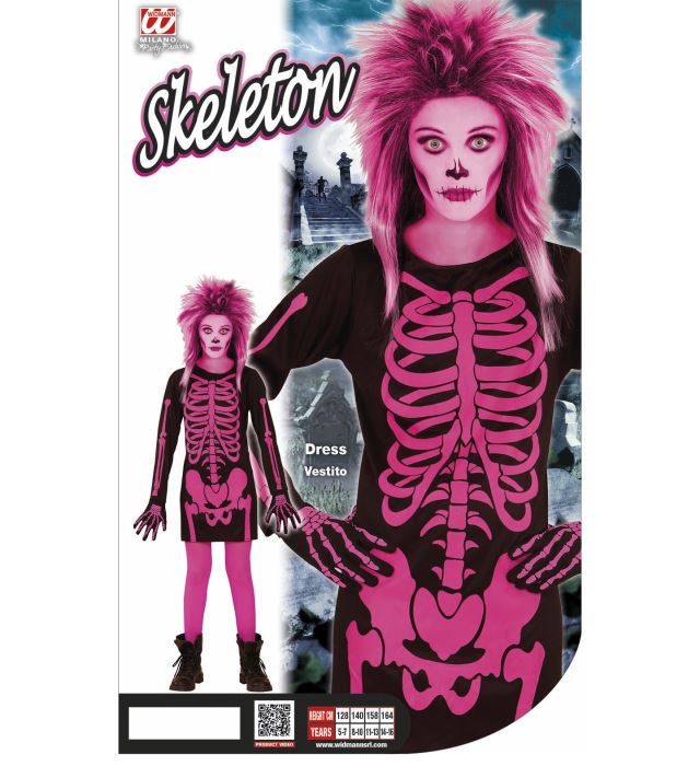 Pinkes Skelett-Kleid für Fasnacht und Karneval