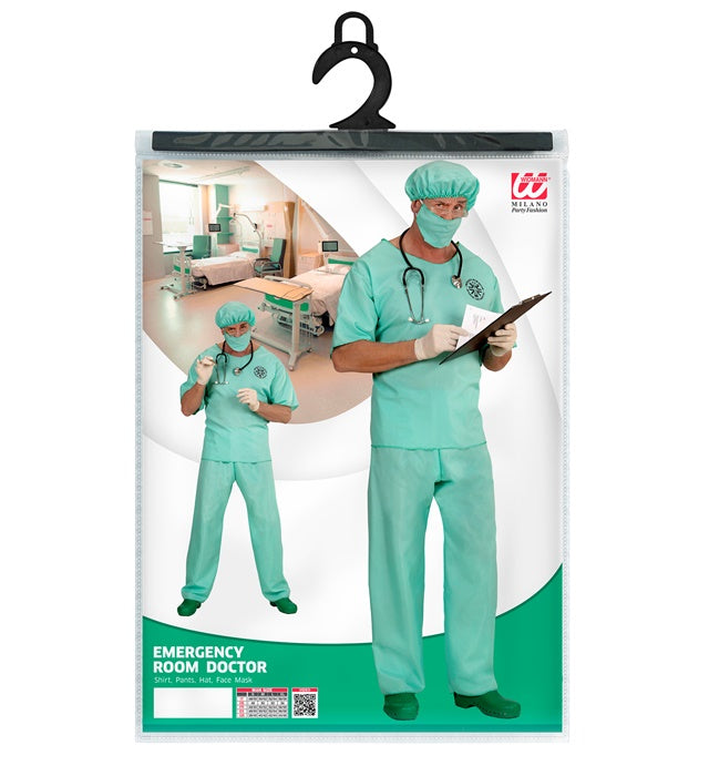 Notarzt Kostüm-Set mit Oberteil, Hose, Kopfbedeckung und Mundschutz