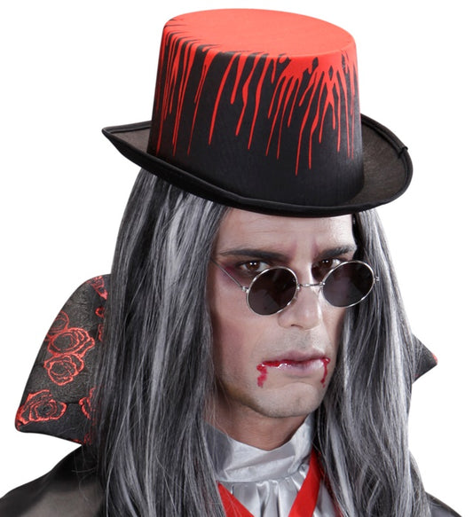 Blutbefleckter Zylinderhut 11 cm mit rotem Fleckenmuster für Halloween