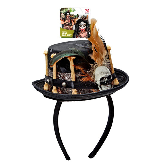 Kleiner Voodoo-Hut als Halloween-Accessoire in Schwarz mit bunten Details