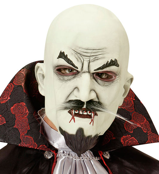 Vampirmaske mit Bart und Koteletten auf schwarzem Hintergrund