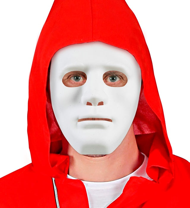 Weiße Anonymous Maske auf neutralem Hintergrund