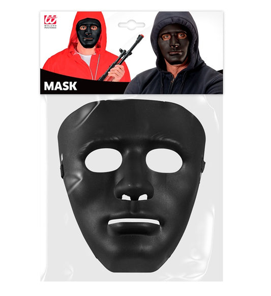 Schwarze Anonymous Maske vor weißem Hintergrund
