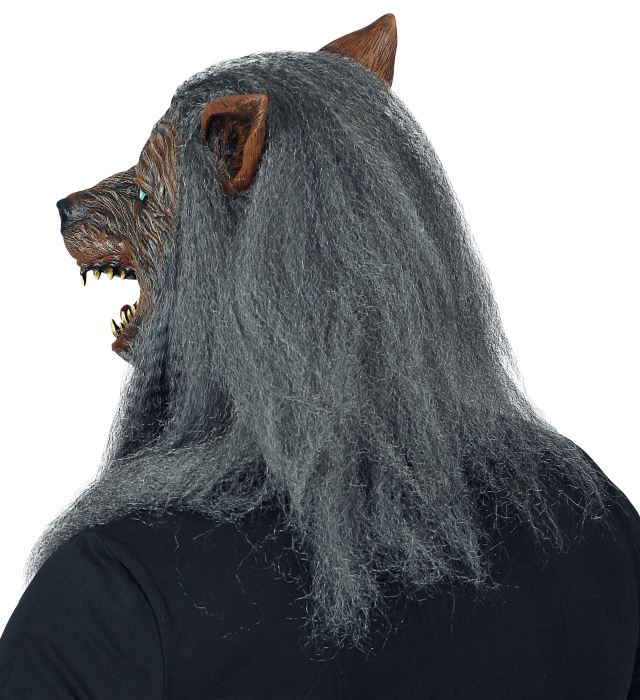 Werwolf Vollkopfmaske mit Kunstfell für Halloween und Fasnacht