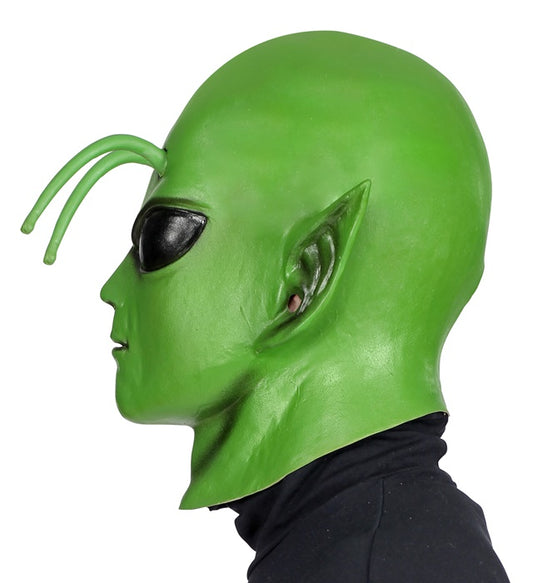 Realistische Alien Vollkopfmaske in grün für Fasnacht und Halloween