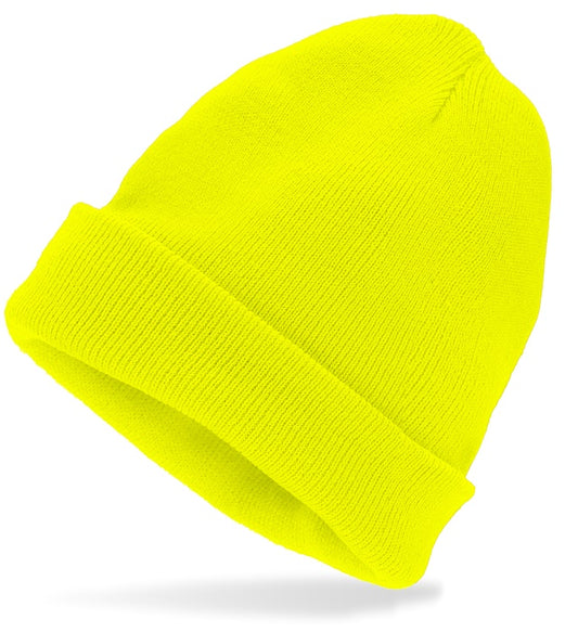 Neon gelbe Beanie Mütze aus weichem Wolloptik-Material
