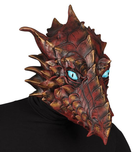 Detailreiche Drachen Vollkopfmaske in Grün für Fasnacht und Karneval