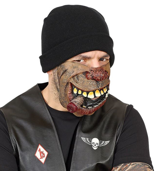 Schwarze Biker Halbmaske für das untere Gesicht auf neutralem Hintergrund