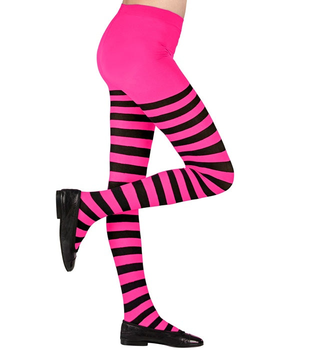 Strumpfhose mit pink-schwarzen Streifen, 70 Denier, für Fasnacht und Karneval