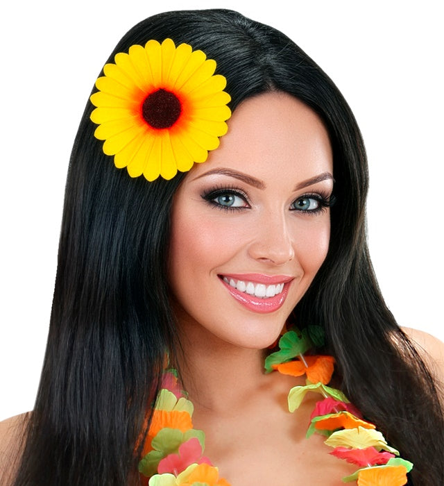 Haarklammer und Brosche mit Sonnenblumen-Motiv in Gelb und Grün