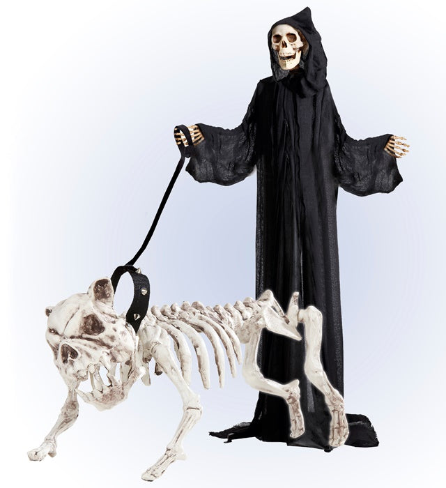 Hundeskelett mit Leine 45 cm als gruselige Halloween-Dekoration