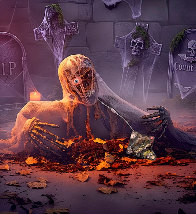 120 cm grosses Zombieskelett mit leuchtendem Auge und beweglichem Kopf in Halloween-Dekoration