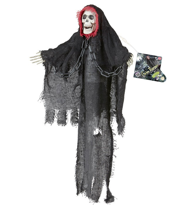 Zitternder Grim Reaper mit leuchtenden Augen und gruseliger Lache, Halloween-Dekoration 46 cm