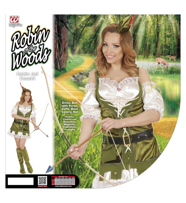Robin Hood Kostüm Damen mit Kleid, Gürtel, Schuhüberziehern und Hut für Fasnacht