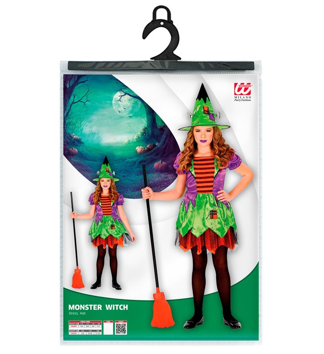 Monsterhexe Kostüm mit schwarzem Kleid und Hexenhut für Fasnacht