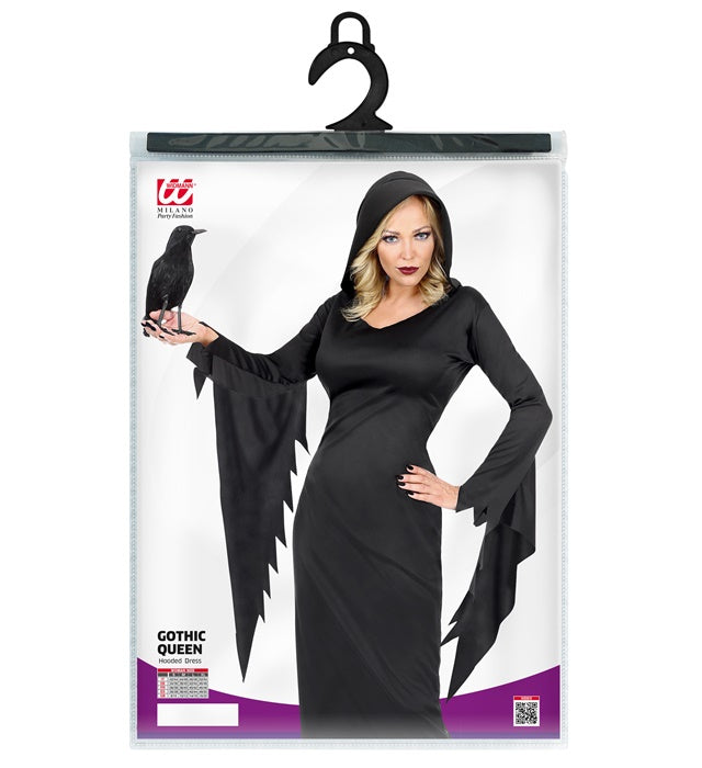 Dunkle Königin Kostüm mit Kapuze in elegantem schwarzem Kleid