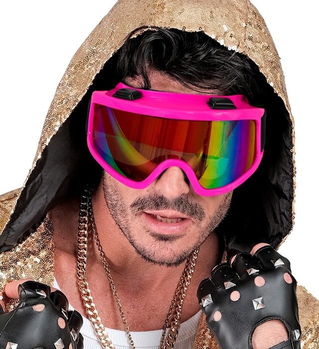 Neon pinke Skibrille für Après-Ski und Festivals mit robustem Gestell