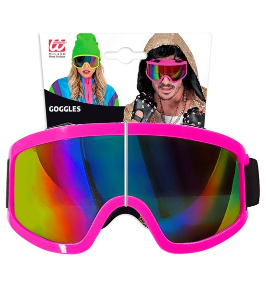 Neon pinke Skibrille mit verstellbarem Gummiband für Après-Ski und Festivals