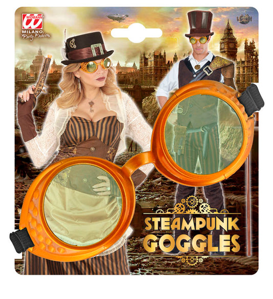 Goldene Steampunk Brille mit filigranem Rahmen als Fasnacht-Accessoire