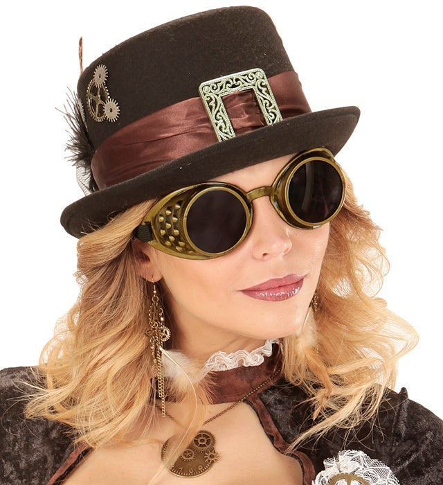 Bronzene Steampunk Brille im Vintage-Look für Fasnacht und Mottopartys