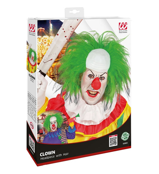 Clownglatze mit grünen Haaren in Box für Fasnacht und Karneval