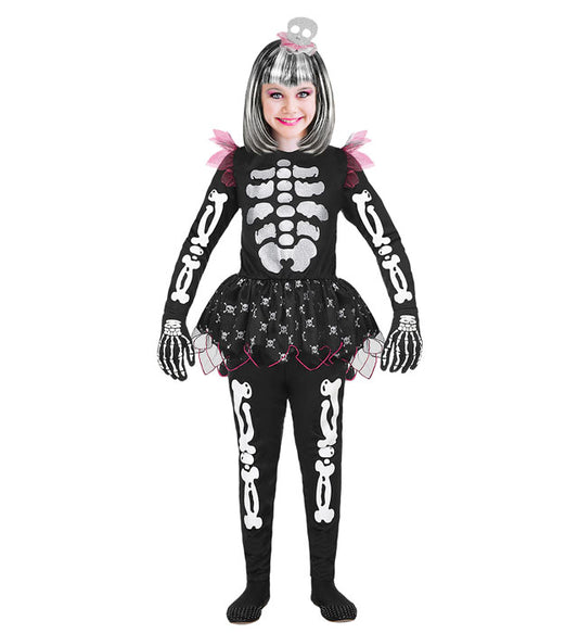 Skelett-Kostüm mit Bluse, Tutu, Hose und Kopfbedeckung für Fasnacht
