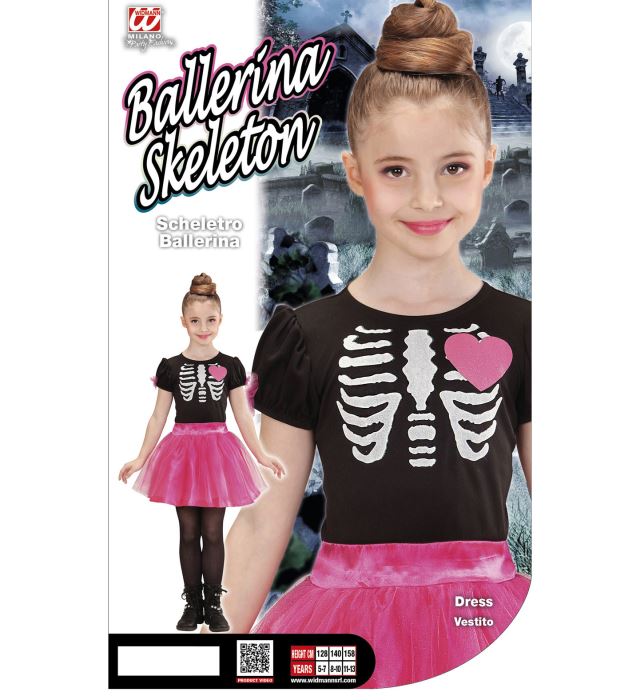 Ballerina Skeleton Kostüm mit Tutu in Schwarz-Weiss, ideal für Fasnacht