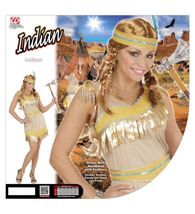 Indianerinnen-Kostüm bestehend aus Kleid, Gürtel und Haarband für Fasnacht