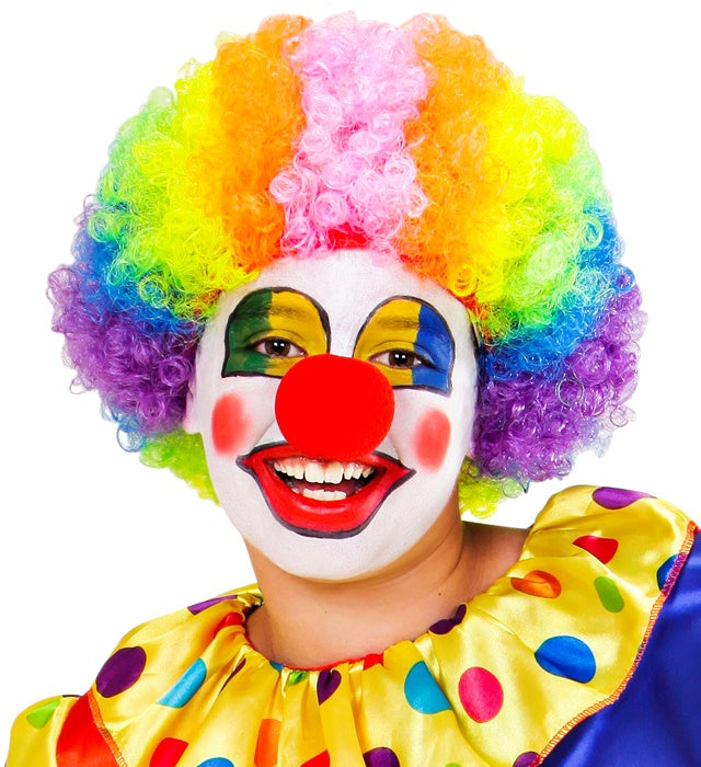 Clown Make-up Set mit Schminkstiften, rotem und weißem Make-up in Schale und Pinsel