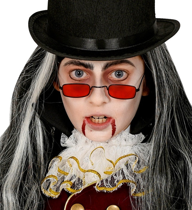 Vampir Make-up Set mit Schminkstiften, Pinsel und grauem sowie weißem Make-up in Schale
