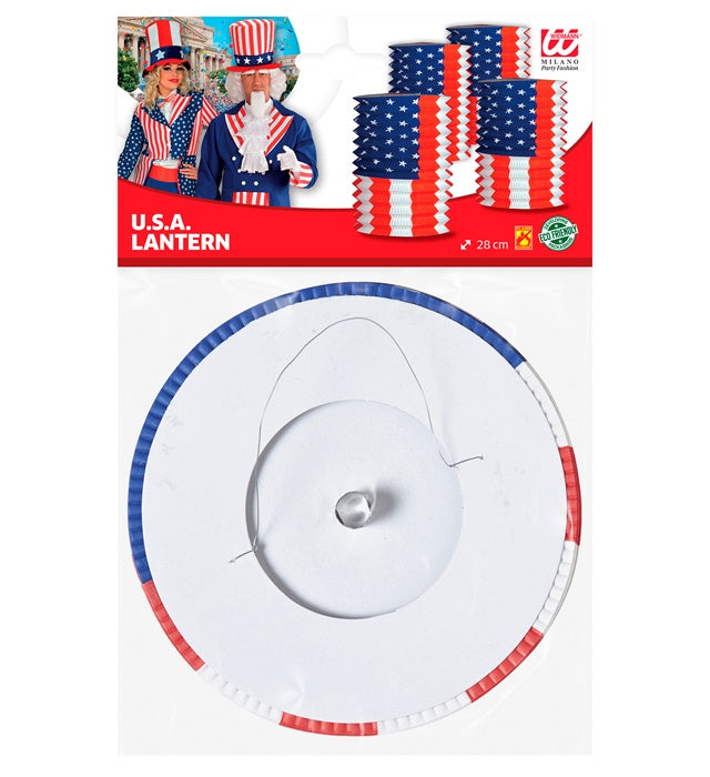 USA Laterne rund mit amerikanischer Flagge, Ø 16 cm und 28 cm, schwer entflammbar