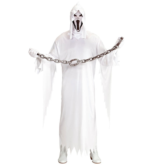 Schwarze Gespenster-Tunika mit Kapuze und Maske für Fasnacht und Halloween
