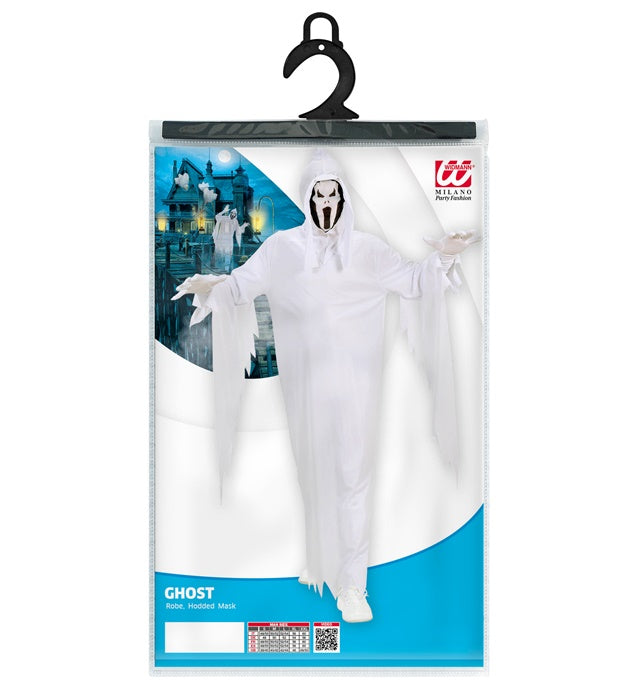 Schwarze Gespenster-Tunika mit Kapuze und Maske für Fasnacht und Halloween