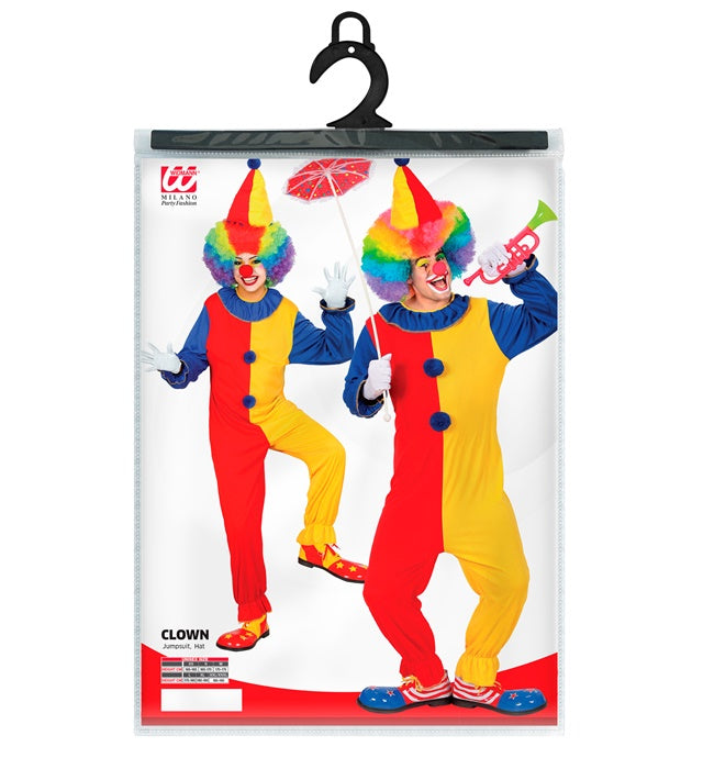 Bunter Clown-Overall mit passendem Hut für Fasnacht und Karneval