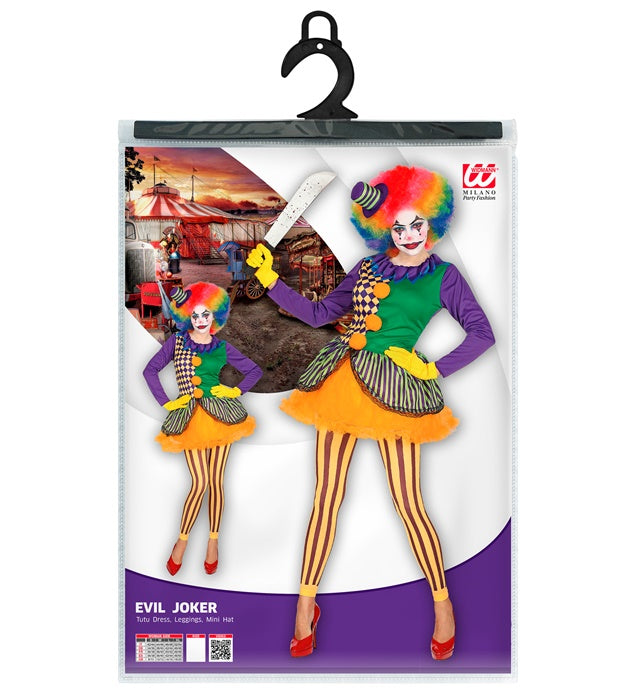 Evil Joker Kostüm mit Kleid, Leggings und Minihut für Fasnacht