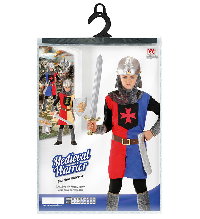 Mittelalterliches Ritterkostüm mit Helm und Gürtel in zwei Farben