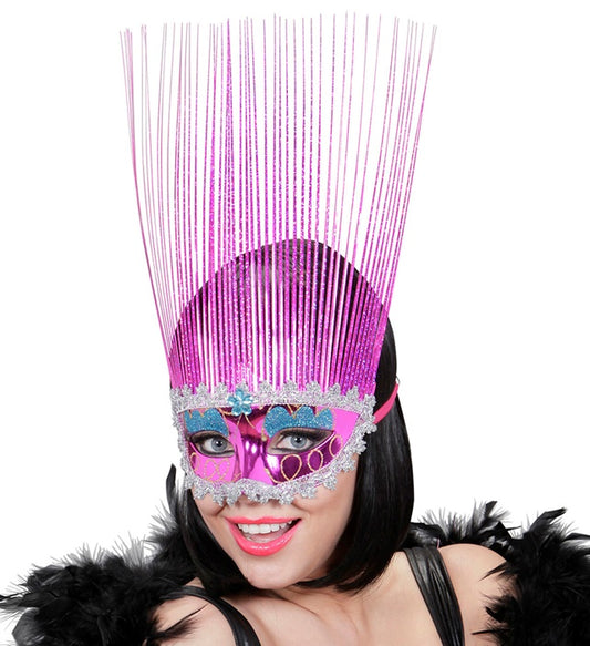 Pink glänzende Augenmaske mit holografischen Spitzen für Fasnacht