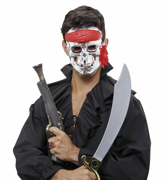 Silberne Piratentotenkopf-Maske für Fasnacht und Karneval