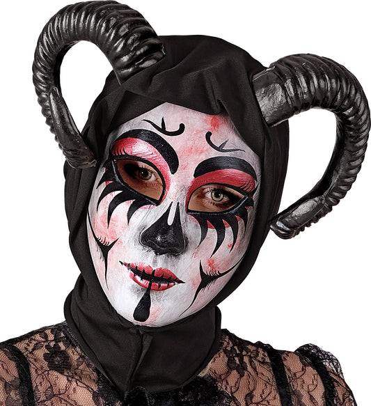 Dämonmaske Commedia Dell'Arte Dämonin Mit Kapuze