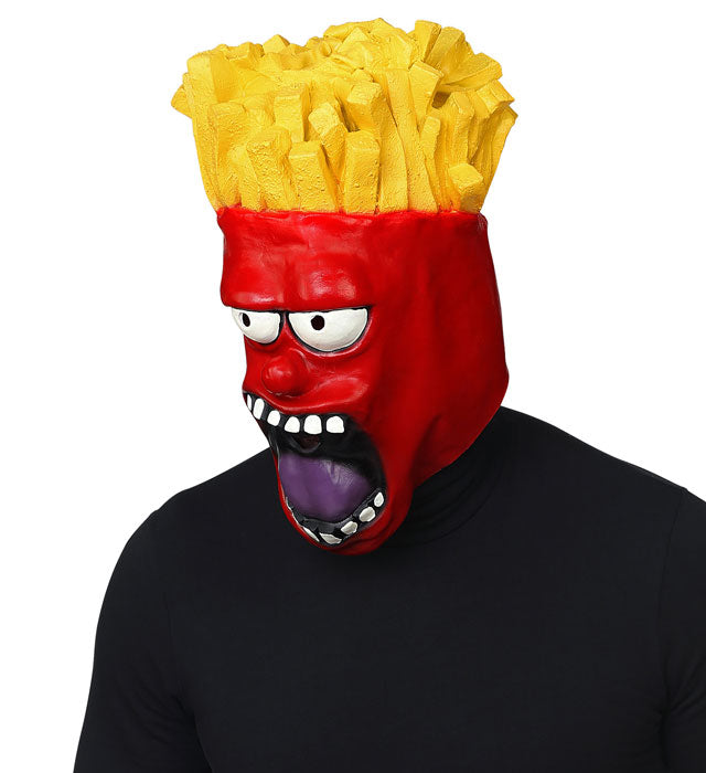 Ganzkopf Maske Pommesgesicht in gelb mit roten Details für Fasnacht