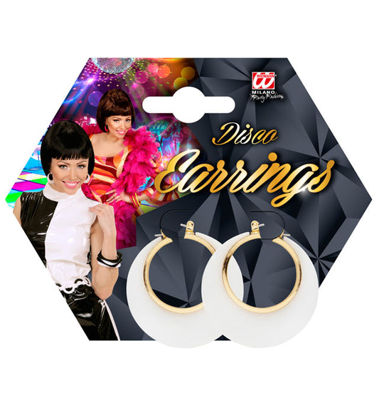 Weiss-goldene Disko Ohrhänger als stilvolles Fasnacht-Accessoire