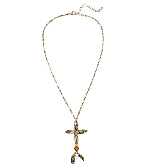Goldene Totem Indianerkette mit dekorativem Stein als Fasnachtsschmuck